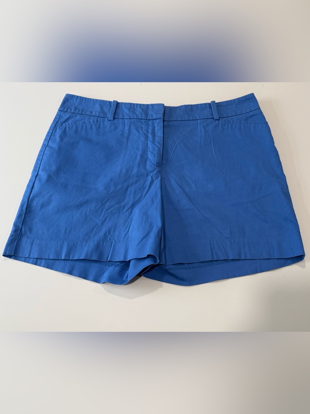 Talbots Chino Shorts Womens 8 Blue Cotton Spandex Twill Stretch Pockets Button